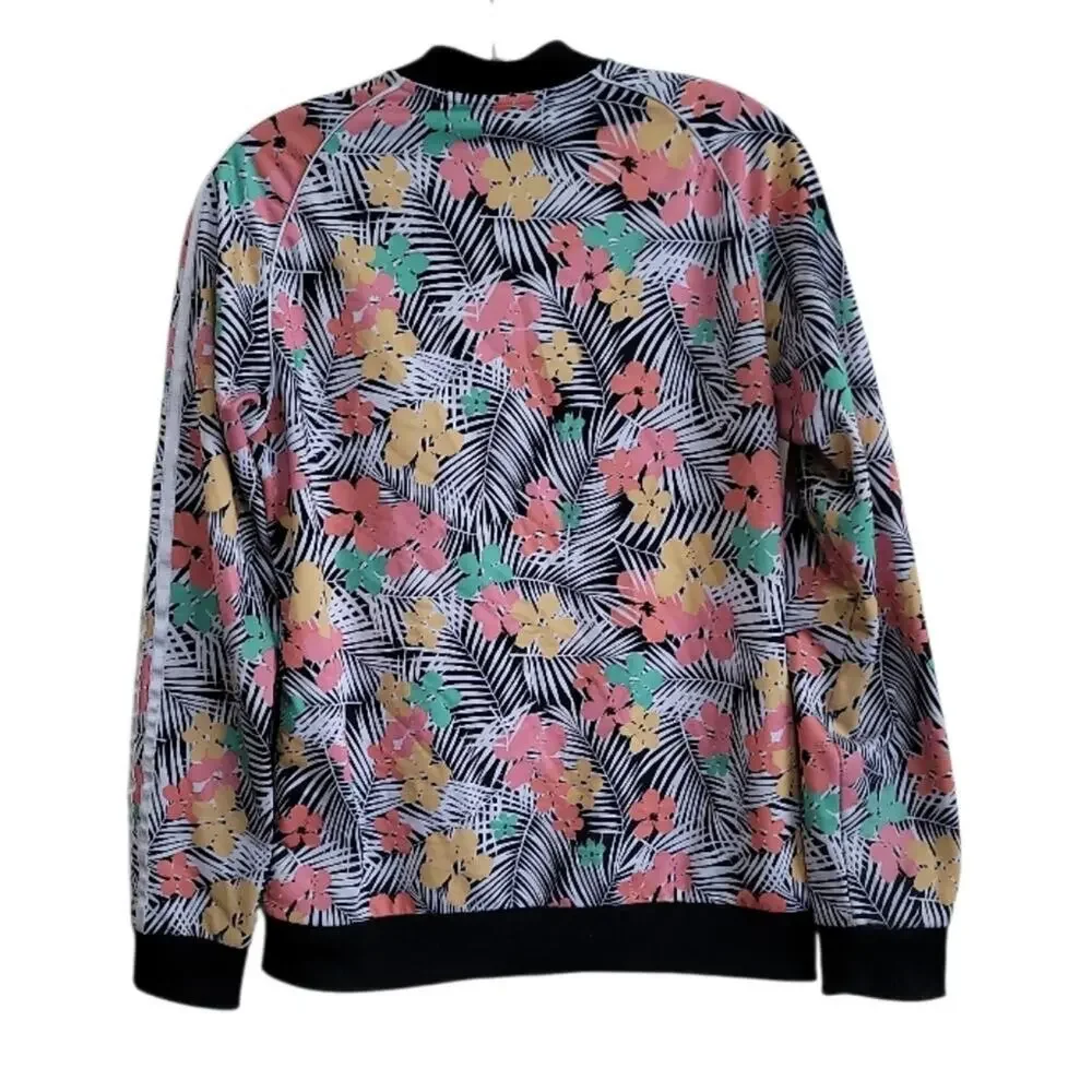 Adidas Kids Girls Multicolor Black and White Floral Bomber Jacket Size Xlarge